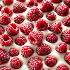 berries, raspberries in milk