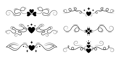 Poster - Vintage elegant dividers with hearts and stars, Valentine Day decorations, frames, stickers and ornament set. Vector black design elements.