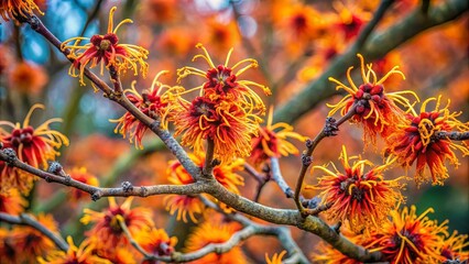 Wall Mural - A delicate dance of vibrant orange and crimson blossoms, showcasing nature's intricate artistry on a slender branch.