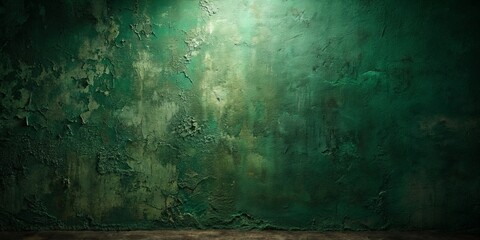 Sticker - A weathered green wall with a subtle light source casting a soft glow, revealing the texture and history of the surface.