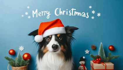 Canvas Print - A happy dog wearing a Santa hat with 