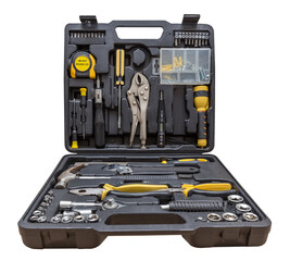 Toolbox set of tools include hammer wrench bit driver pliers hex key bush level hex key