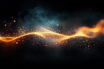 Poster - Glowing orange wave of light particles against a dark background