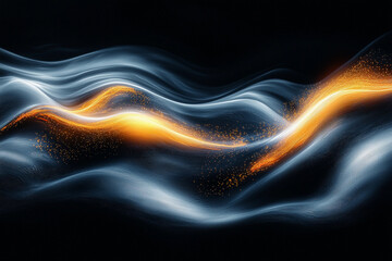 Poster - Flowing waves of light and color in a dark digital landscape