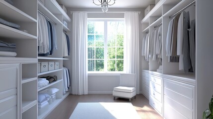 Canvas Print - White walk-in closet with window light 3D render