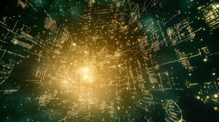 Poster - Against a starry backdrop, mathematical and physical formulas glow brightly, representing the connection between the cosmos and the quest for knowledge in science and education.