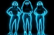 © Leo Rohmann - Neon silhouettes of three women in various poses symbolizing fashion individuality and self expression in a vibrant tech driven digital world