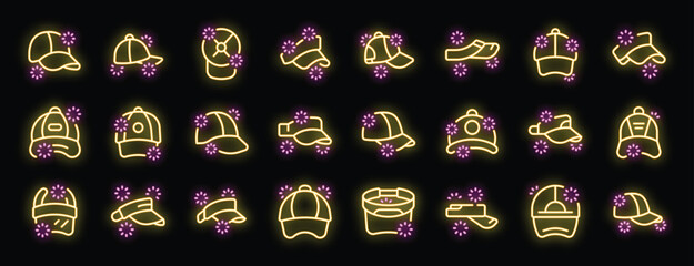 Poster - Neon icons of various hats glowing on dark background