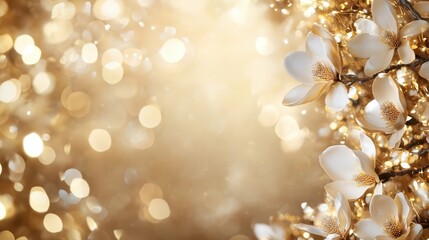 Poster - This image showcases elegant blooms accompanied by a magical golden bokeh effect, highlighting the enchanting blend of nature's beauty with artistic allure. Perfect for decor use.