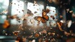 © Larisa AI - A vibrant butterfly flits gracefully amidst swirling fragmented pieces, illuminated by sunlight, creating a captivating and dynamic representation of transformation and freedom.