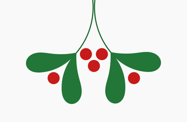 Wall Mural - mistletoe leaves and berries christmas symbol hanging. christmas card background. vector illustratio