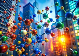 Poster - Colorful Abstract Molecules in Urban Exploration Photography Background