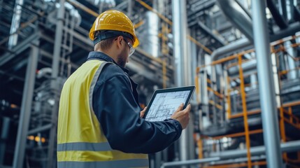 expert engineer inspecting construction materials while wearing a safety helmet and reflective jacket