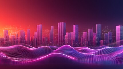 smart city and abstract dot point connect with gradient line.