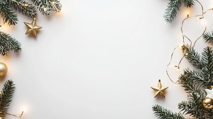 a light gray background adorned with silver stars, white christmas trees, and dazzling gold decorati