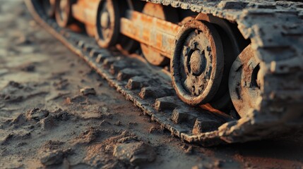 tank tracks - closeup of metal tracks on an offroad tank in war