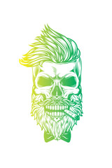 Wall Mural - Hipster skull with beard and mustache with cigar in mouth.. Original vector illustration in vintage style. T-shirt design.