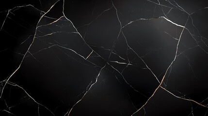 Poster - Elegant black marble surface with intricate white veins, perfect for luxury design projects or backgrounds.