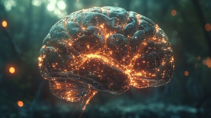 Poster - digital representation of a brain composed of intricate blue neural connection