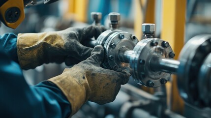 view of a professional technician inspecting a water valve in a workshop,