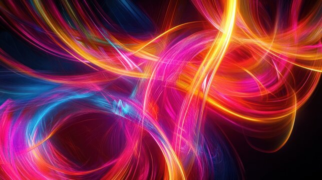 Bright neon lines curving and twisting, creating a futuristic abstract design, vibrant and energetic