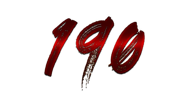 3D blood red number design of 190 on white background.