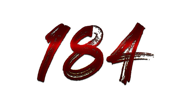 3D blood red number design of 184 on white background.