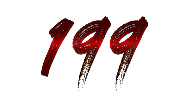 3D blood red number design of 199 on white background.