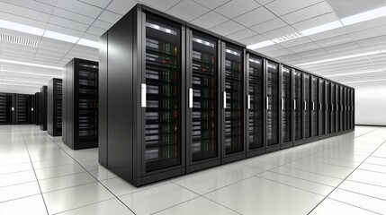 Poster - Data processing and storage center featuring advanced server room and supercomputer technology for efficient information management and processing