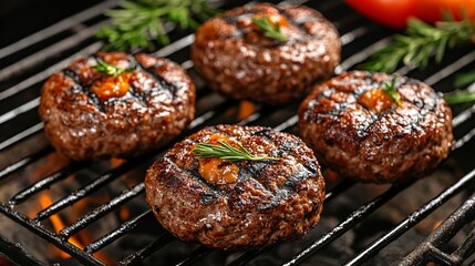 Poster - Happiness in every bite of a flavorful hamburger at a lively outdoor barbecue Stock Photo with side copy space