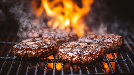 Poster - Happiness in every bite of a flavorful hamburger at a lively outdoor barbecue Stock Photo with side copy space