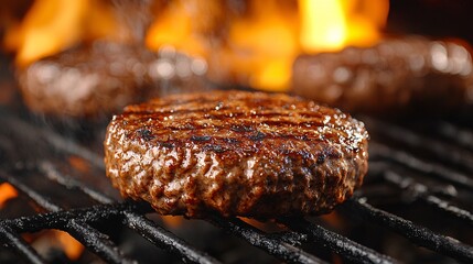 Poster - Happiness in every bite of a flavorful hamburger at a lively outdoor barbecue Stock Photo with side copy space