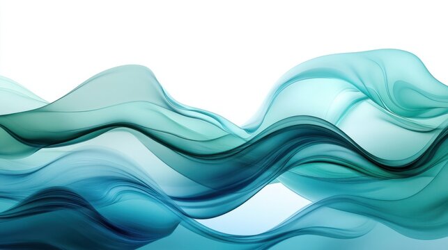 Smooth flowing waves in shades of blue and green, creating a calming abstract background, isolated on white