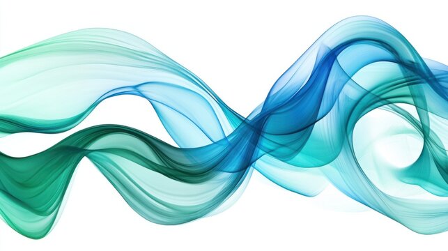 Smooth flowing waves in shades of blue and green, creating a calming abstract background, isolated on white