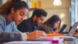 © sungedi - Young Woman Writing in a Notebook, Surrounded by Other Students