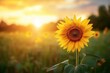 © Oleksandr - Sunflower Growing in Tranquil Summer Meadow at Sunset