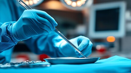 Poster - Surgeons in an operating room focused on a procedure with precision instruments Stock Photo with side copy space