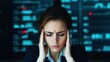 © adaptable_ Lark98A1 - Female executive in a high-rise office, visibly tired, staring at a screen filled with financial data, embodying corporate fatigue businesswoman, fatigue, executive