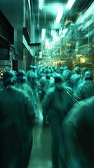 Aufkleber - Medical professionals in a busy hospital environment working together to care for patients Stock Photo with side copy space