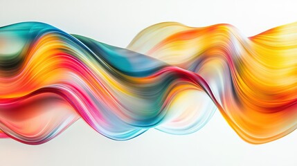 Fototapete - Bright, multi-colored light trails, flowing seamlessly across the white background, forming an abstract wave