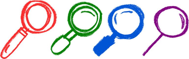 Wall Mural - Magnifying Glass Icon Crayon Chalk Drawing Vector Set
