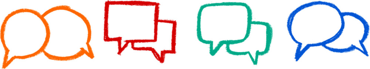 Wall Mural - Dialog Speech Bubble Icon Crayon Chalk Drawing Vector Set