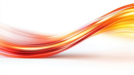 Fototapete - Glowing red and orange light trails, arching smoothly, forming an elegant abstract wave on white background