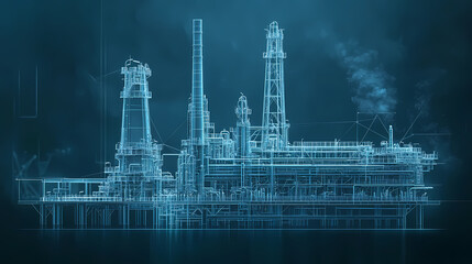 A horizontal banner with units for the oil industry. A 3D illustration of an architecture building based on imagination