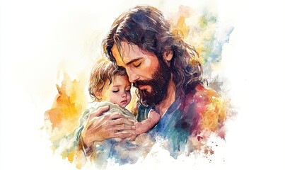 Watercolor illustration of Jesus walking