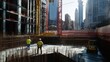 © aubriella - A construction supervisor overseeing the pouring of concrete for a bridge foundation, Bridge construction scene, Infrastructure development style