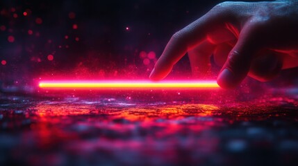 Hand Presenting a Neon Search Prompt Bar on a White Background for Digital Marketing and Web Development