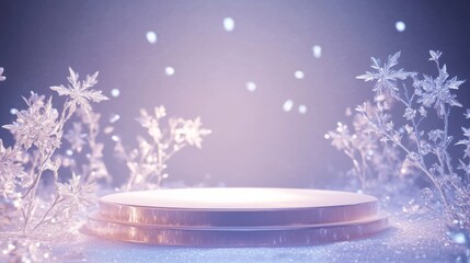 Aufkleber - Delicate snowflakes gently fall in a serene winter landscape adorned with shimmering ice crystals.