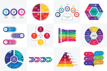 Fototapete - Big collection of colourful infographic templates with 3, 4, 5, 6 steps, options. Can be used for chart, graph, report, presentation