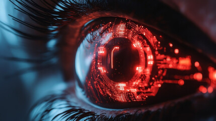 Cyber circuit design featuring an eye, representing a future technology concept background